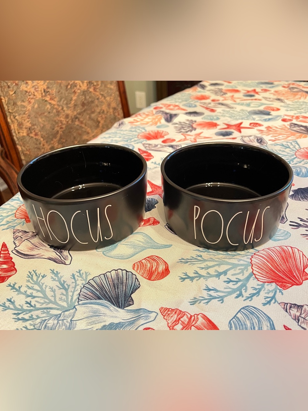 Rae Dunn Black Ceramic 'HOCUS' & 'POCUS' Pet Bowls - Set of 2